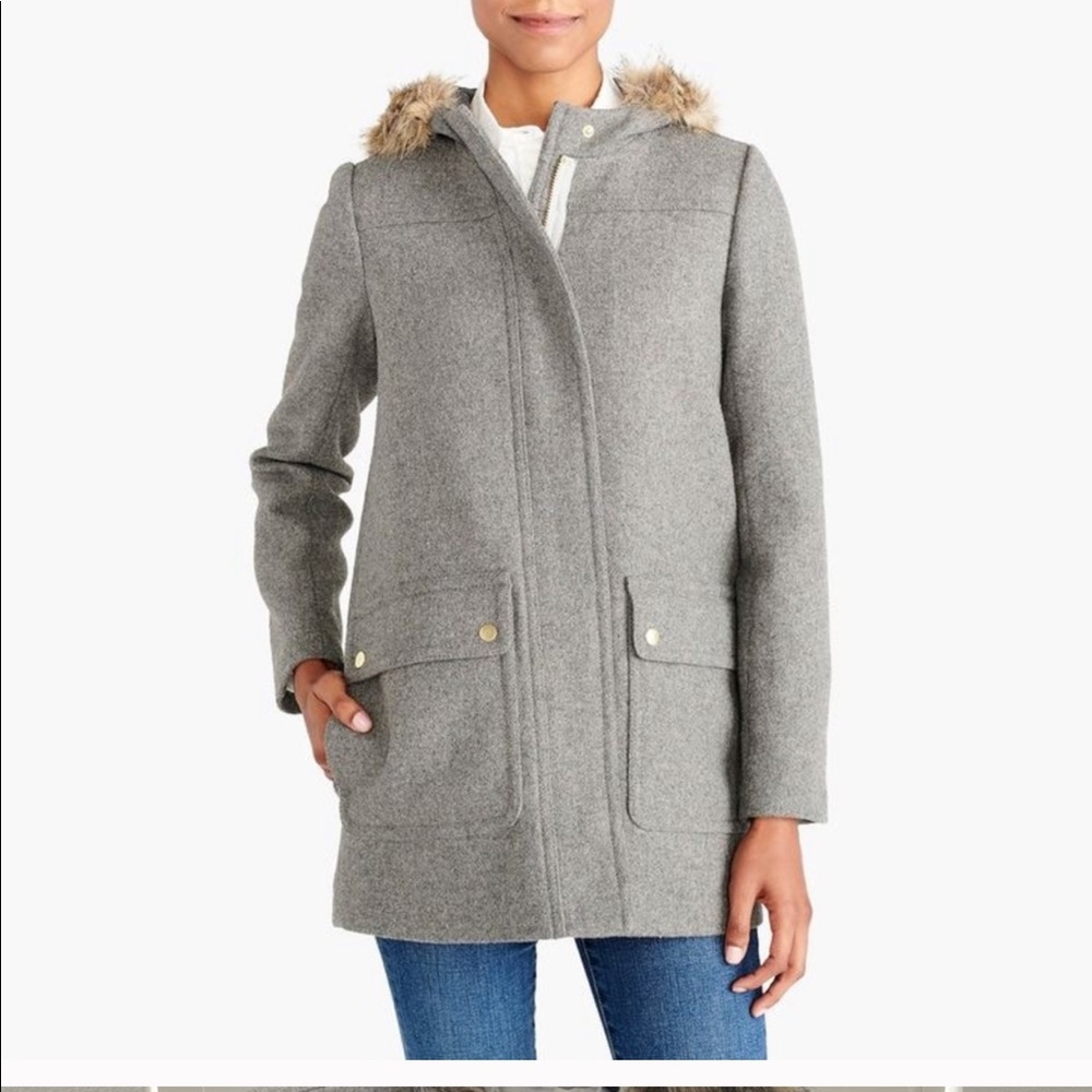 Grey J Crew Vail Parka | Size 4 | Faux Fur Hood